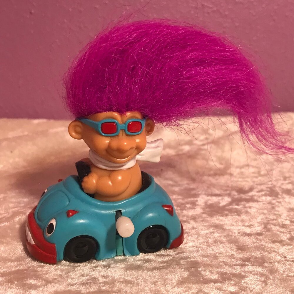 Russ Berrie & Co. Vintage Troll Doll in Blue Wind-Up Car Toy EUC Retro Sunglass - Picture 2 of 5
